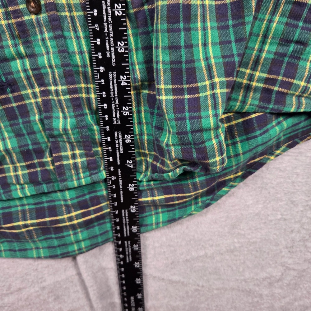 Eddie Bauer Plaid Button Down Shirt Mens Medium Green Navy Cotton Long Sleeve - Picture 8 of 8